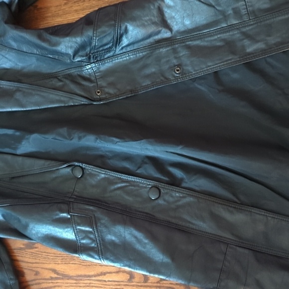 Vtg 80s Michelle Stuart black leather sleek witchy matrix maxi trenchcoat. Sz S - Picture 9 of 12